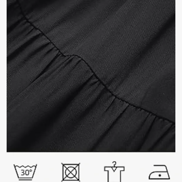 Zesica casual flutter short sleeve crew neck smocked elastic midi dress black S - Picture 4 of 6